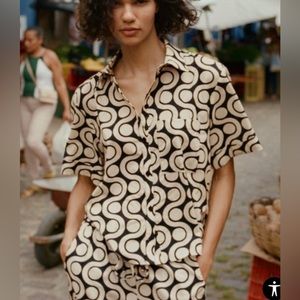 NWT Zara cotton pocket shirt black/white